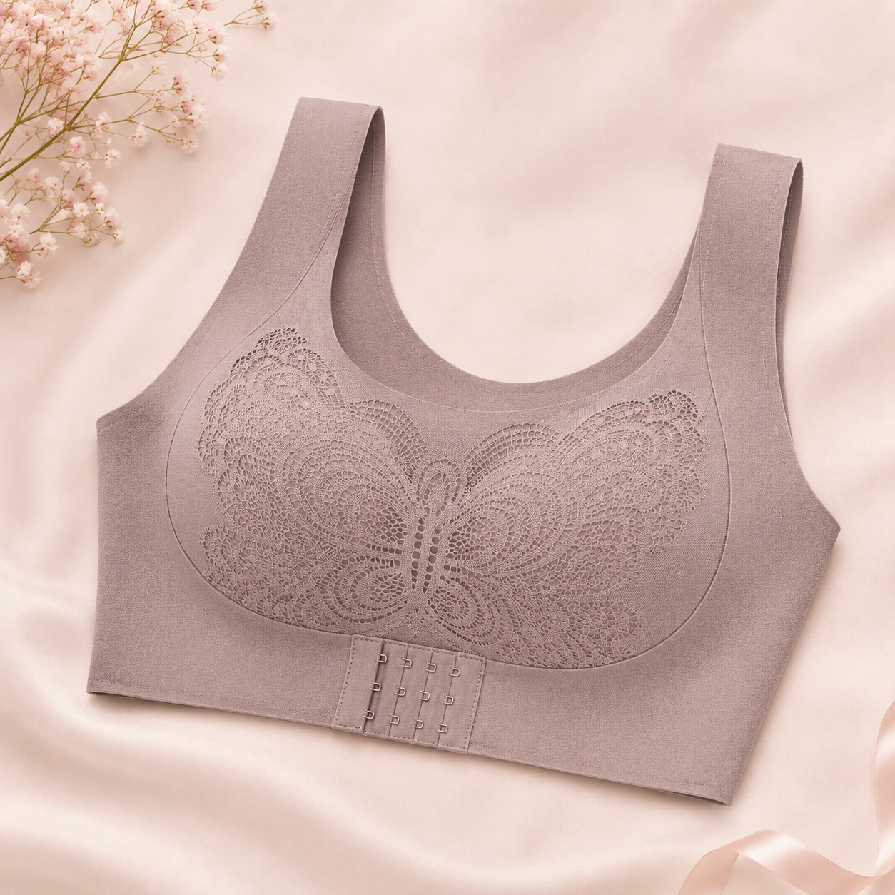Butterfly Lace Seamless Wireless Comfort Bra – Front Closure