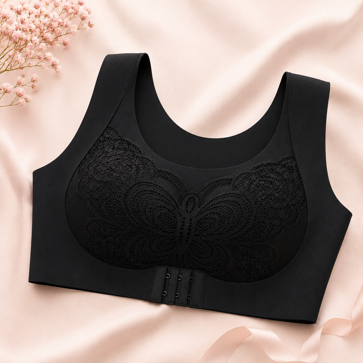 Butterfly Lace Seamless Wireless Comfort Bra – Front Closure
