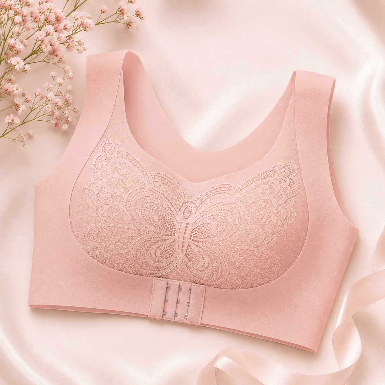 Butterfly Lace Seamless Wireless Comfort Bra – Front Closure